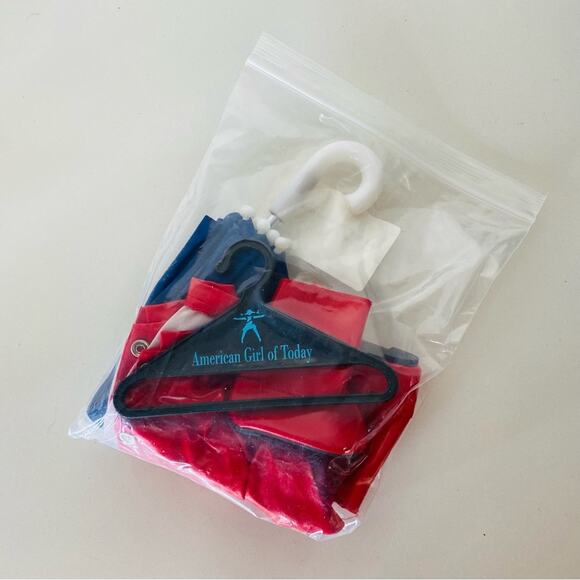 AMERICAN GIRL DOLL Red Blue White Snap Rain Jacket Coat Umbrella Boots Galoshes - Picture 9 of 9